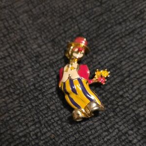 Vibrant Clown Brooch with Red, Yellow, and Purple Accents